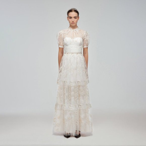 Ivory Blossom Sequin Tiered Maxi Dress  (Self-Portrait) - Picture 2 of 16